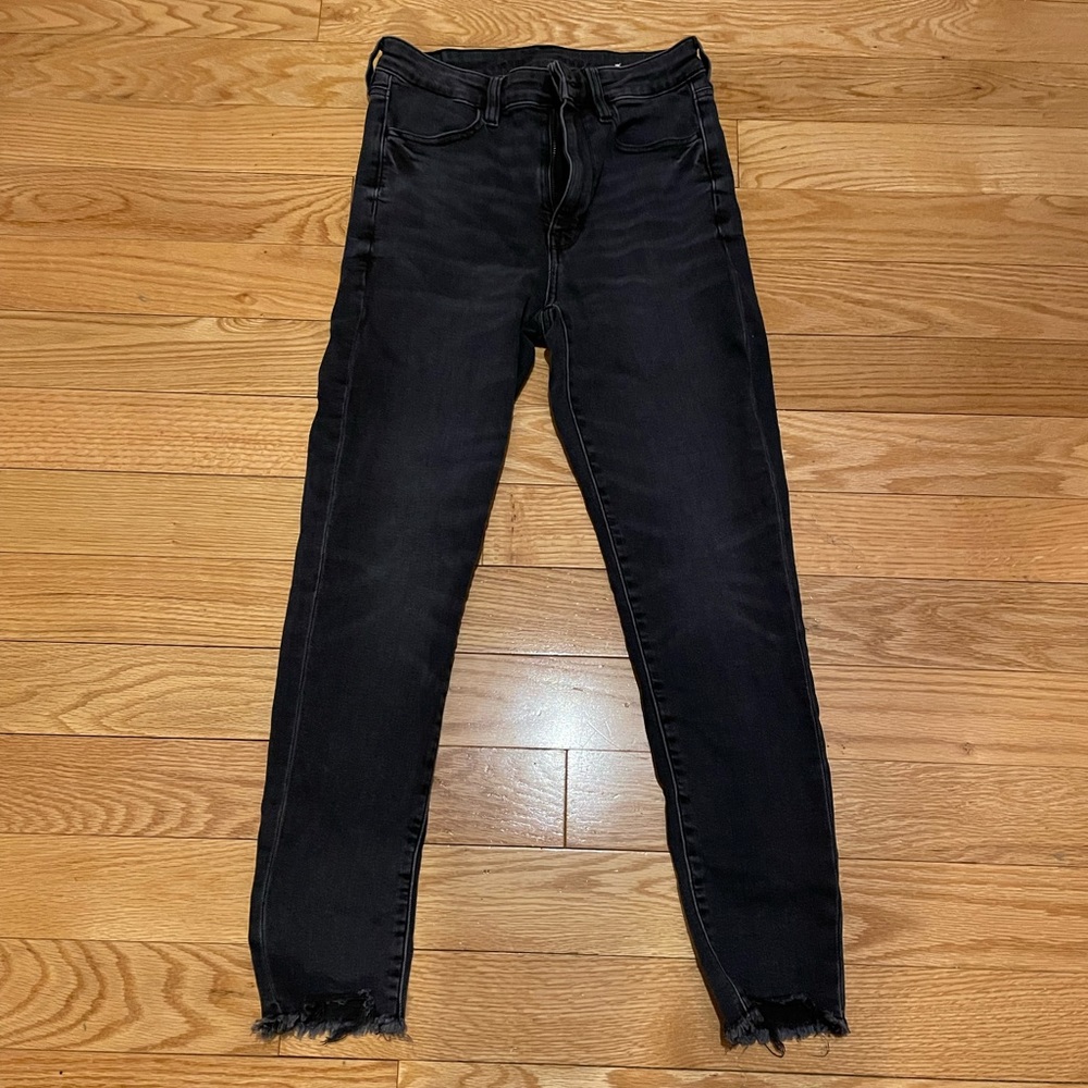 AE High Rise Distressed Black Jeans
